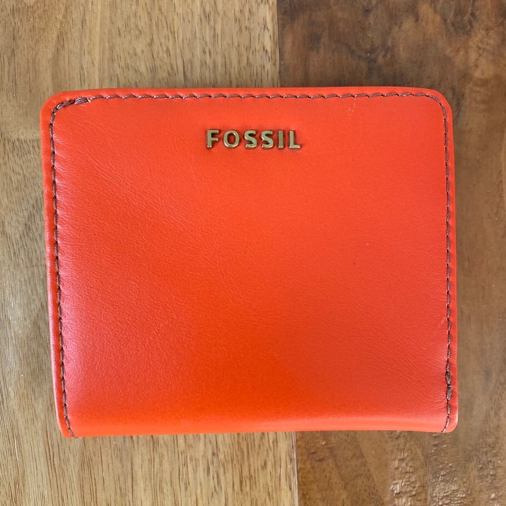 Fossil Leather Bifold Card Holder - Orange